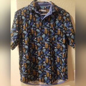 Tommy Bahama Blue and Gold Tropical Shirt